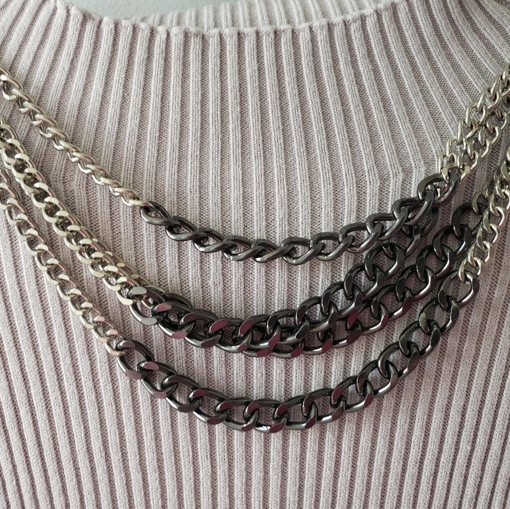Layered Silver/gun Metal Gray Chain Necklace